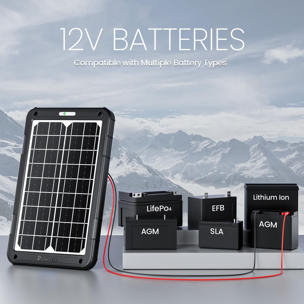 POWOXI Upgraded 7.5W-Solar-Battery-Trickle-Charger-Maintainer-12V Portable Waterproof Solar Panel Trickle Charging Kit for Car, Automotive, Motorcycle, Boat, Marine, RV,Trailer, Snowmobile, etc.