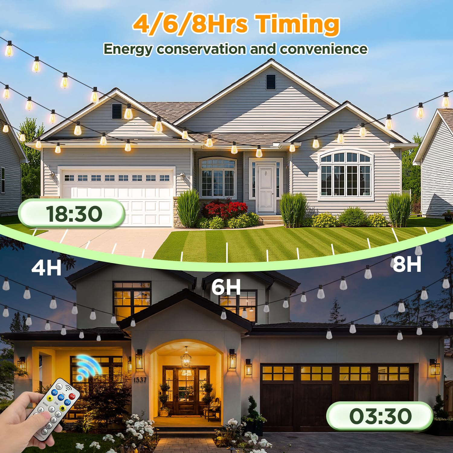 100FT Solar String Lights Outdoor Waterproof with Remote & Timer, LED Shatterproof ST38 Bulbs, USB & Solar Powered Patio Lights for Backyard, Porch, Garden, Wedding Decor, Dusk to Dawn Lighting