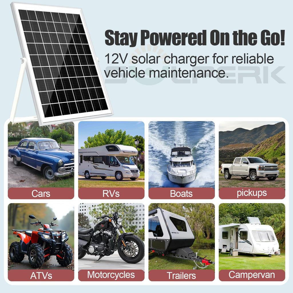 SOLPERK Solar Panel Kit 50W 12V, Waterproof Solar Battery Trickle Charger Maintainer + Smart MPPT Controller + Adjustable Mount Bracket for Boat Car RV Motorcycle(Without Mounting Bracket)