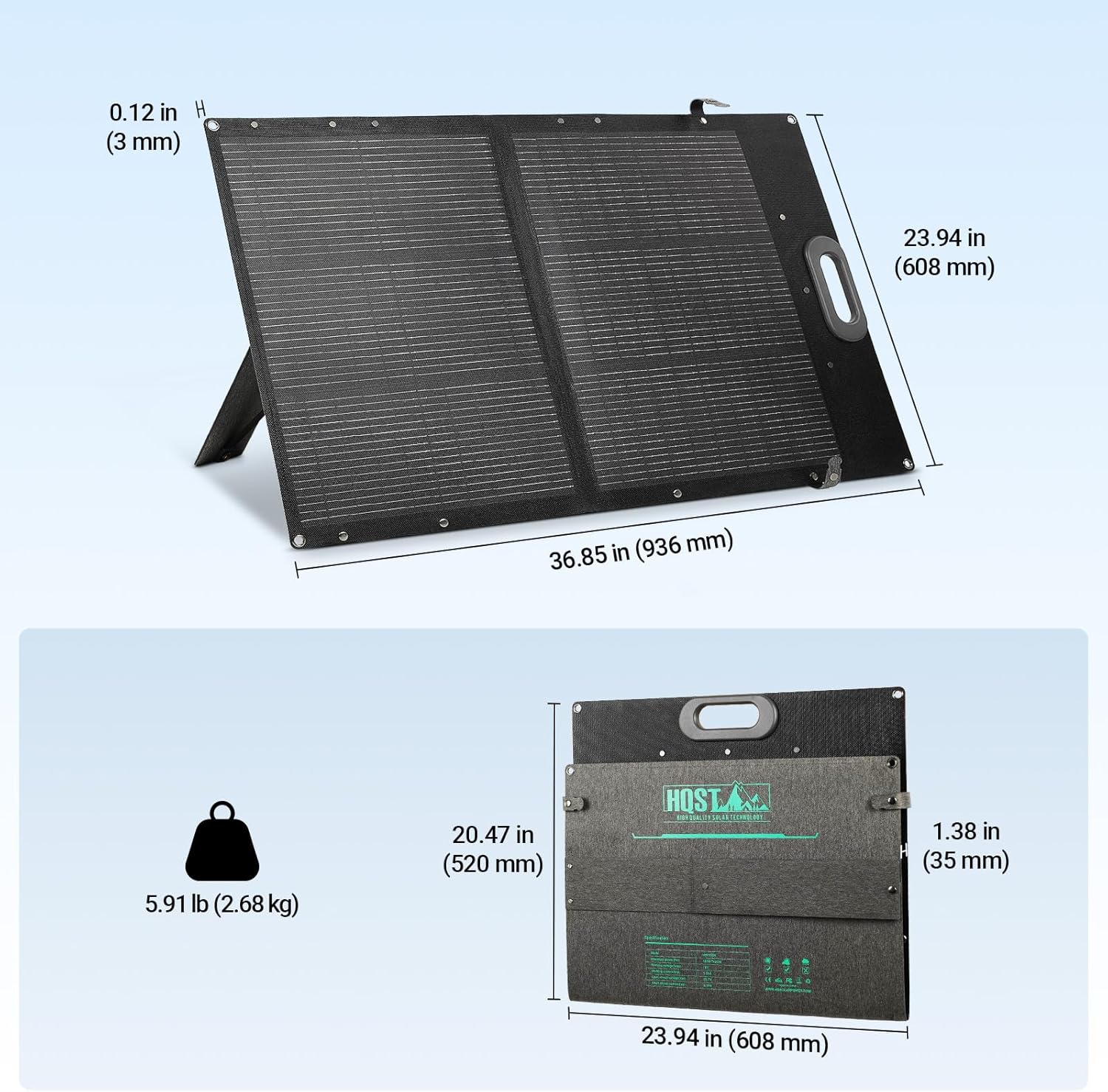 HQST 100W Portable Solar Panel, N-Type, 25% Efficiency, IP67 Waterproof | Only 5.91 lb, Foldable, 3-in-1 Adapter Cable & Adjustable Kickstands for Power Stations,Camping, RV, Off-Grid & Emergency
