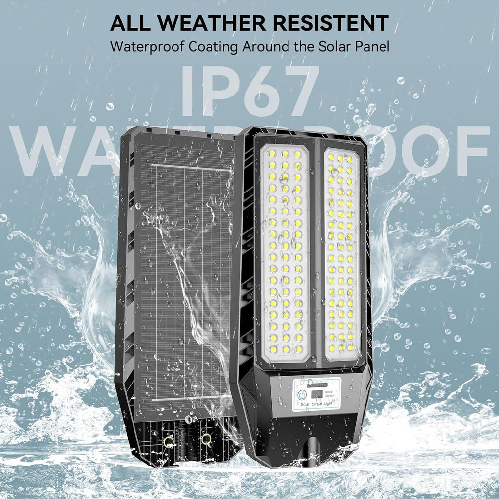 VOOJOY 9000W Solar Street Lights Outdoor, 7000K Solar Light Outdoor LED Street Light Dusk to Dawn, LED Wide Angle Lamp with Motion Sensor and Remote Control for Parking Lot, Yard