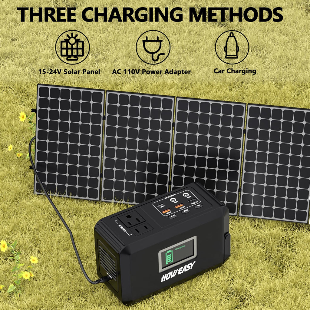 HOWEASY Portable Power Station,120W(240W Peak) Solar Generator,88Wh Lithium Battery Power with 110V AC Outlet/DC/USB/LED Light for Outdoor Camping Trip Hunting Emergency(Solar Panel Optional)