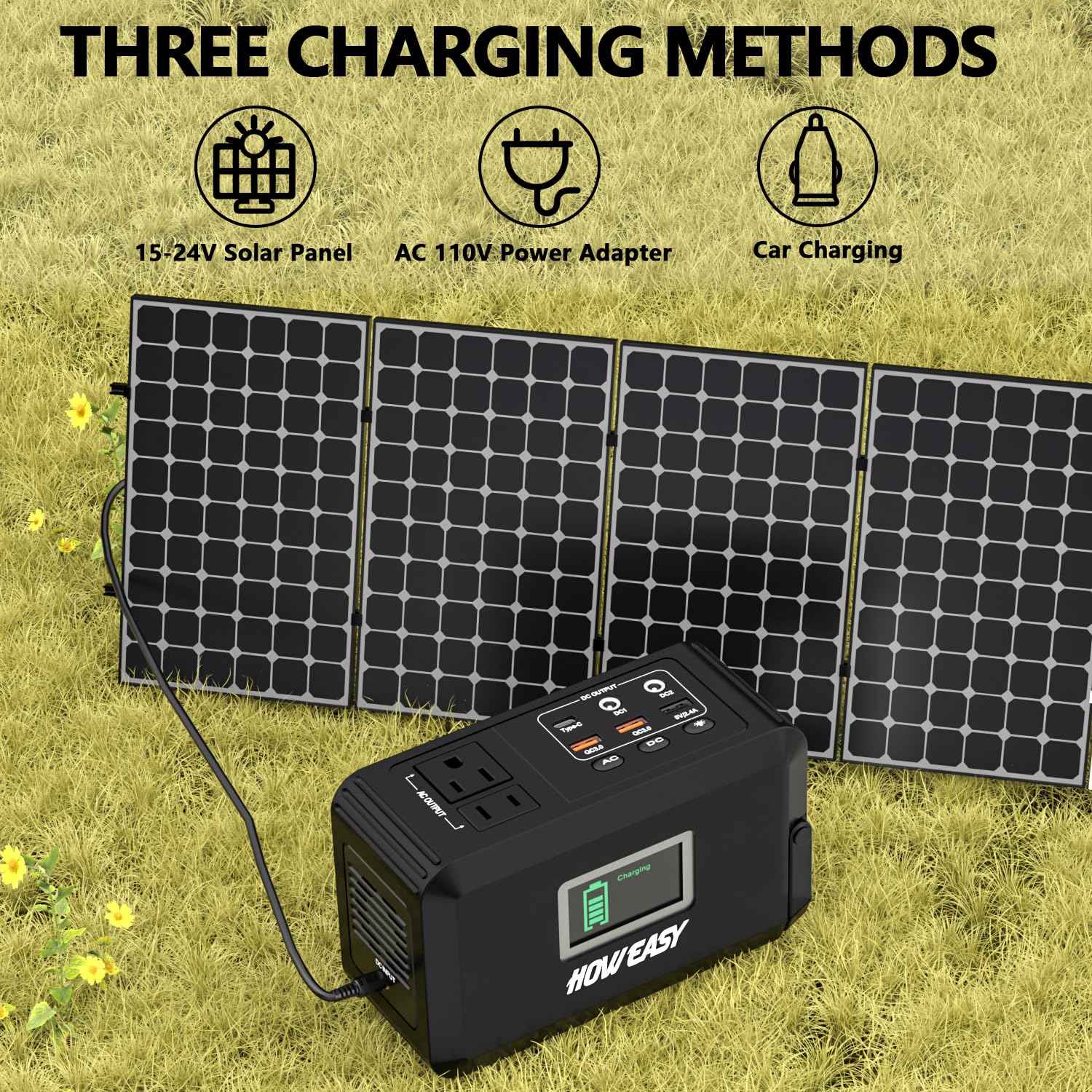 HOWEASY Portable Power Station,120W(240W Peak) Solar Generator,88Wh Lithium Battery Power with 110V AC Outlet/DC/USB/LED Light for Outdoor Camping Trip Hunting Emergency(Solar Panel Optional)