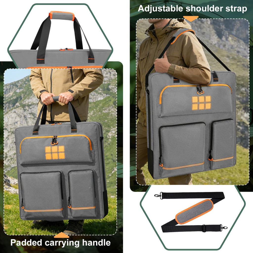 Solar Panel Storage Bag Fit for New Jackery SolarSaga 200W 100W | Orange Lining, Deepened Opening, Zipper with Pull, Multi-Accessory Space, Solar Panel Travel Carrying Case, Black
