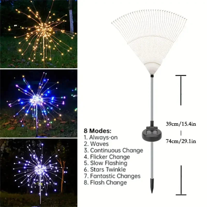 200Leds Solar Fireworks Lights Outdoor Waterproof Solar Garden Lights 8 Lighting Modes with Remote Control Decorations Light