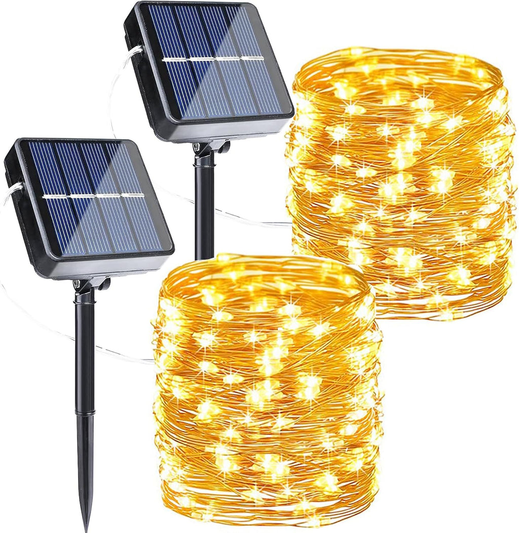 Joomer Solar Fairy Lights, 2-Pack Total 80FT 240LED Lights, Warm White | Copper Wire, Solar String Light Waterproof 8 Lighting Modes for Patio Fence Party Garden Yard Home Outdoor Decoration