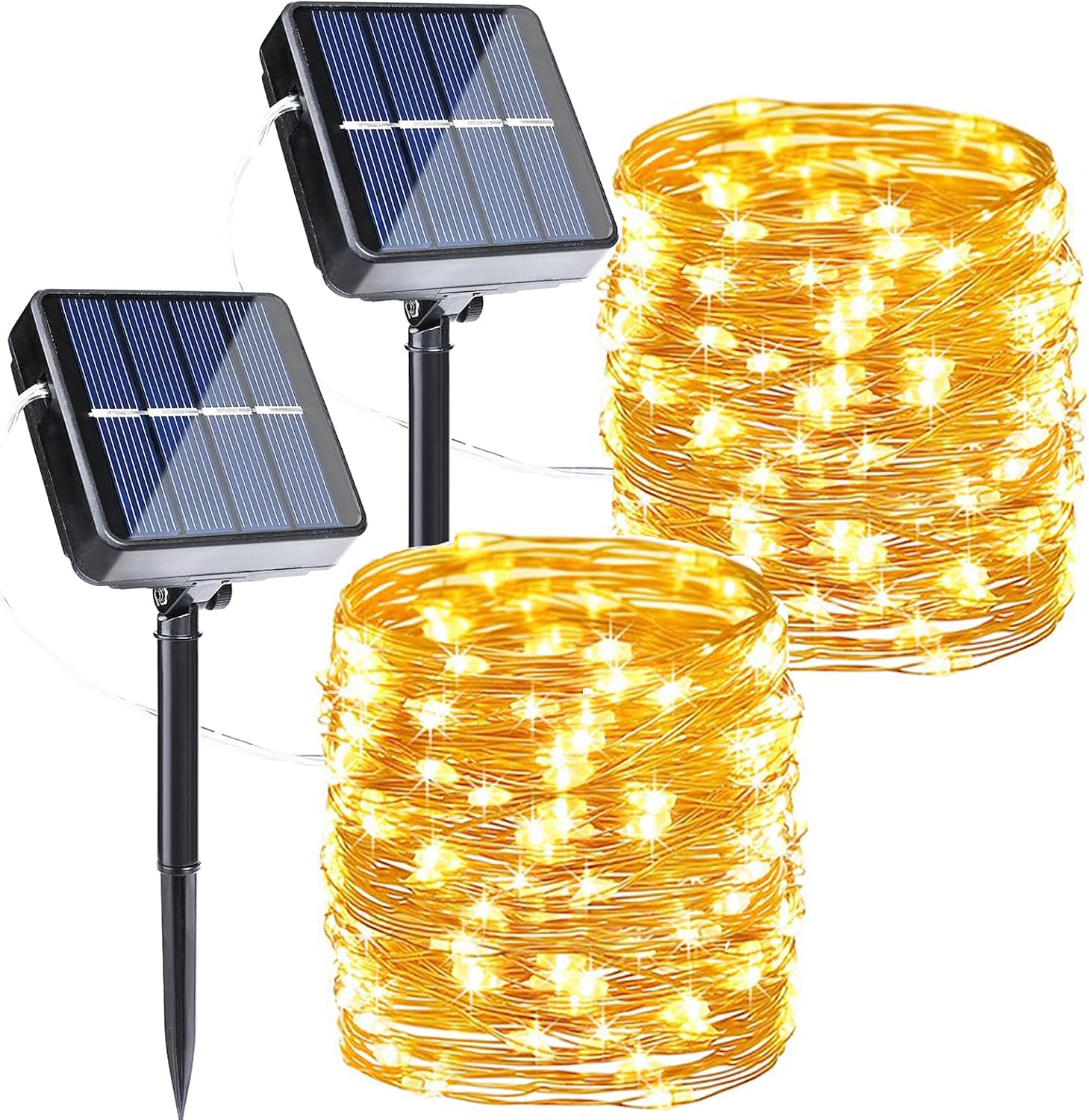 Joomer Solar Fairy Lights, 2-Pack Total 80FT 240LED Lights, Warm White | Copper Wire, Solar String Light Waterproof 8 Lighting Modes for Patio Fence Party Garden Yard Home Outdoor Decoration