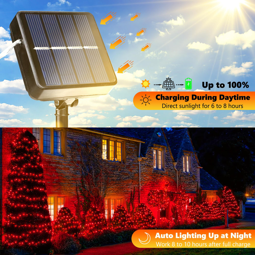 Joomer Solar Fairy Lights, 2-Pack Total 80FT 240LED Lights, Warm White | Copper Wire, Solar String Light Waterproof 8 Lighting Modes for Patio Fence Party Garden Yard Home Outdoor Decoration