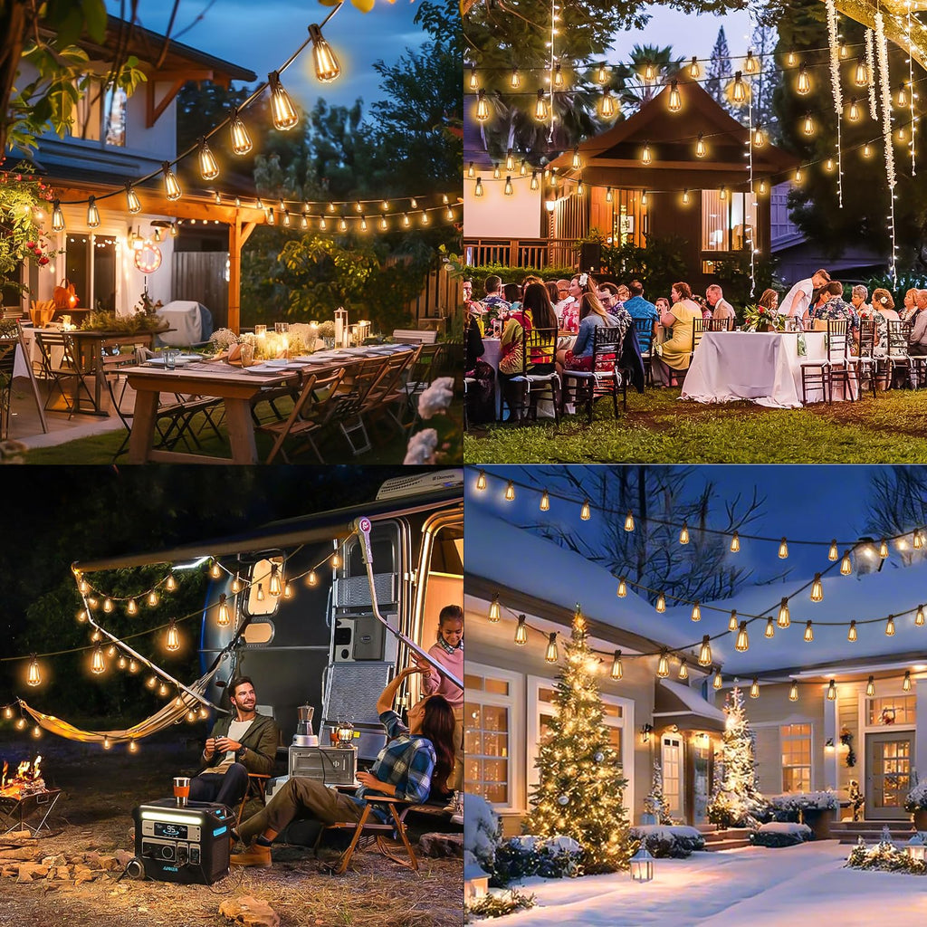 100FT Solar String Lights Outdoor Waterproof with Remote & Timer, LED Shatterproof ST38 Bulbs, USB & Solar Powered Patio Lights for Backyard, Porch, Garden, Wedding Decor, Dusk to Dawn Lighting