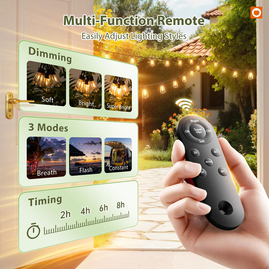 addlon 52(48+4) FT Solar String Lights Waterproof, Remote Dimmable 16+1 LED | Patio Lights Solar Powered with USB Port, Shatterproof Bulbs, 3 Light Modes, Timable Solar Light for Camping Backyard Garden