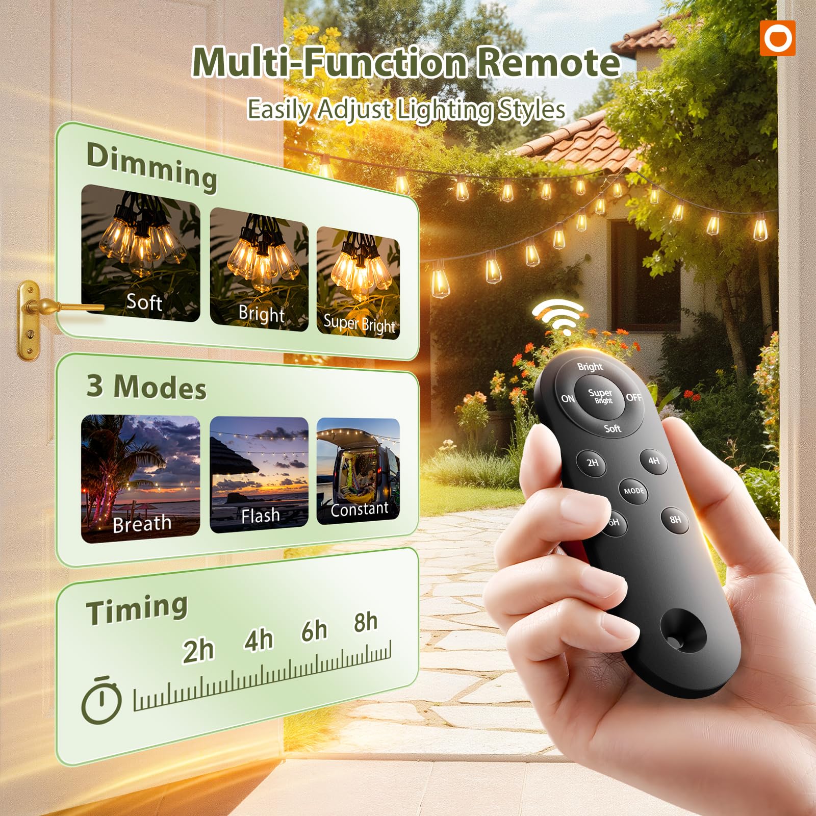 addlon 52(48+4) FT Solar String Lights Waterproof, Remote Dimmable 16+1 LED | Patio Lights Solar Powered with USB Port, Shatterproof Bulbs, 3 Light Modes, Timable Solar Light for Camping Backyard Garden