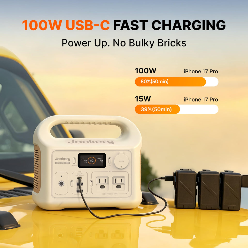 Jackery Explorer 300 Portable Power Station,292Wh | Backup LiFePO4 Battery, Solar Generator for Outdoors, Camping, Travel, Hunting, Blackout (Solar Panel Optional)