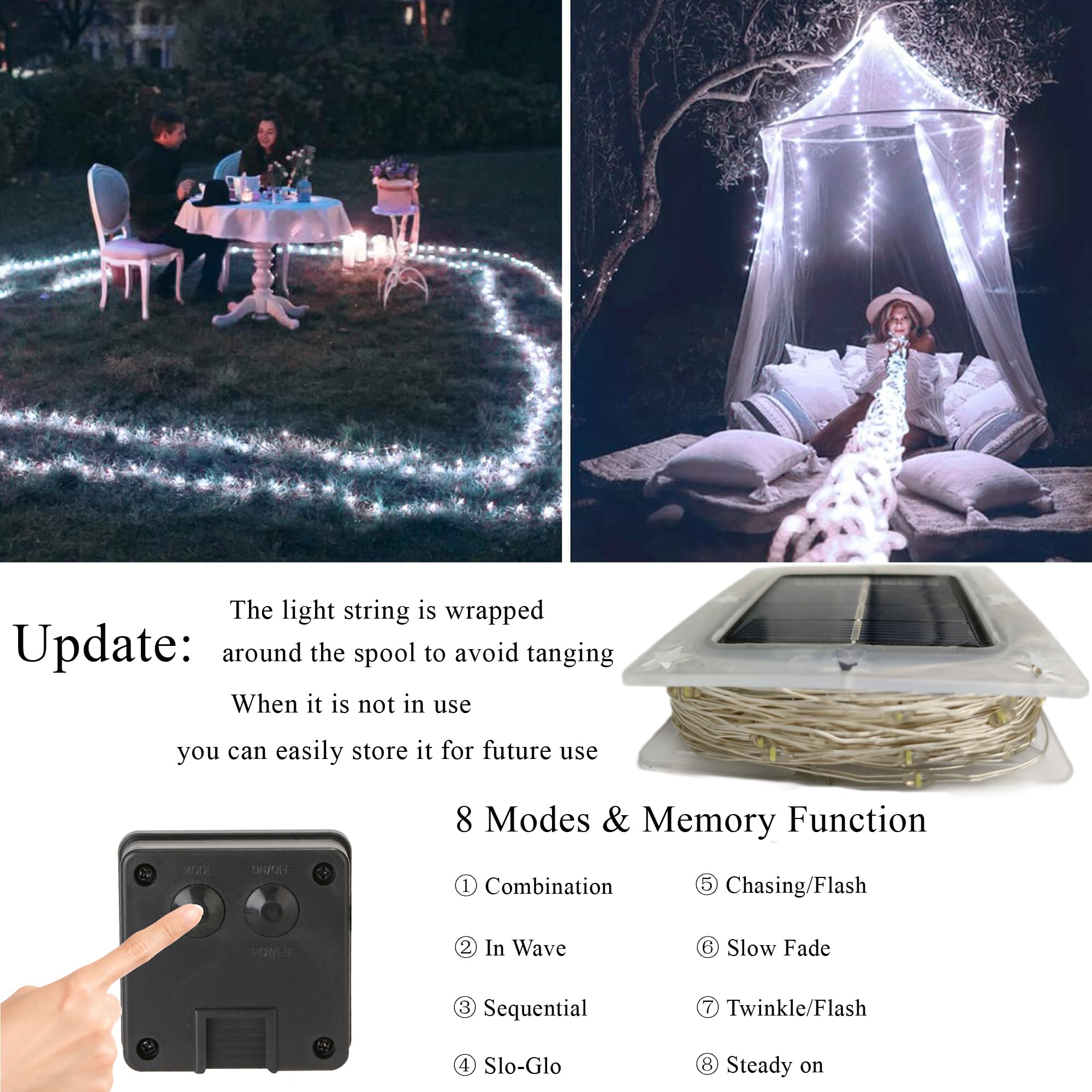 Joomer Solar Fairy Lights, 2-Pack Total 80FT 240LED Lights, Warm White | Copper Wire, Solar String Light Waterproof 8 Lighting Modes for Patio Fence Party Garden Yard Home Outdoor Decoration