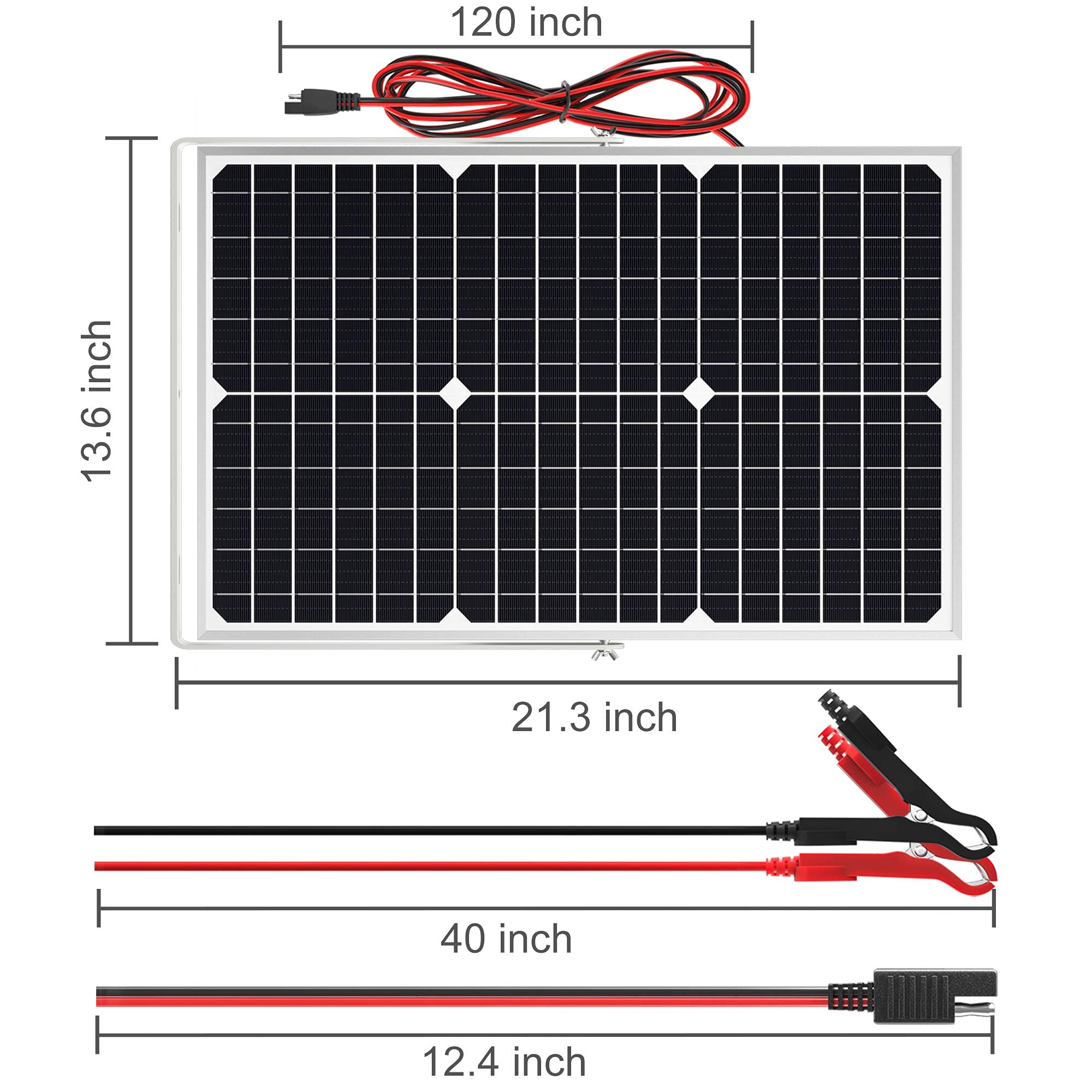 SOLPERK Solar Panel Kit 50W 12V, Waterproof Solar Battery Trickle Charger Maintainer + Smart MPPT Controller + Adjustable Mount Bracket for Boat Car RV Motorcycle(Without Mounting Bracket)