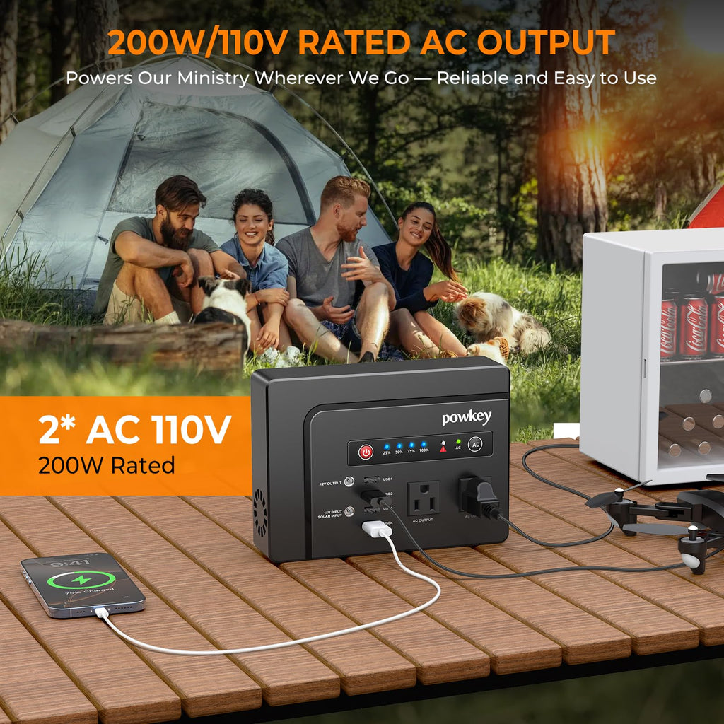 200W Solar Powered Generator, Portable Power Station with Solar Panel 40W | Powkey 146Wh Power Bank with 120V AC Outlet, Pure Sine Wave Lithium Battery for Outdoor Camping Emergency Home