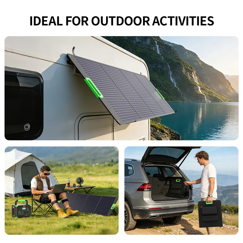 200W Portable Solar Panel for Power Station, Solar Charger w/ 4 Kickstands | 24% High Efficiency Waterproof Foldable Solar Panel Kit w/DC XT60 Anderson Aviation Output for Outdoor RV Camper Blackout