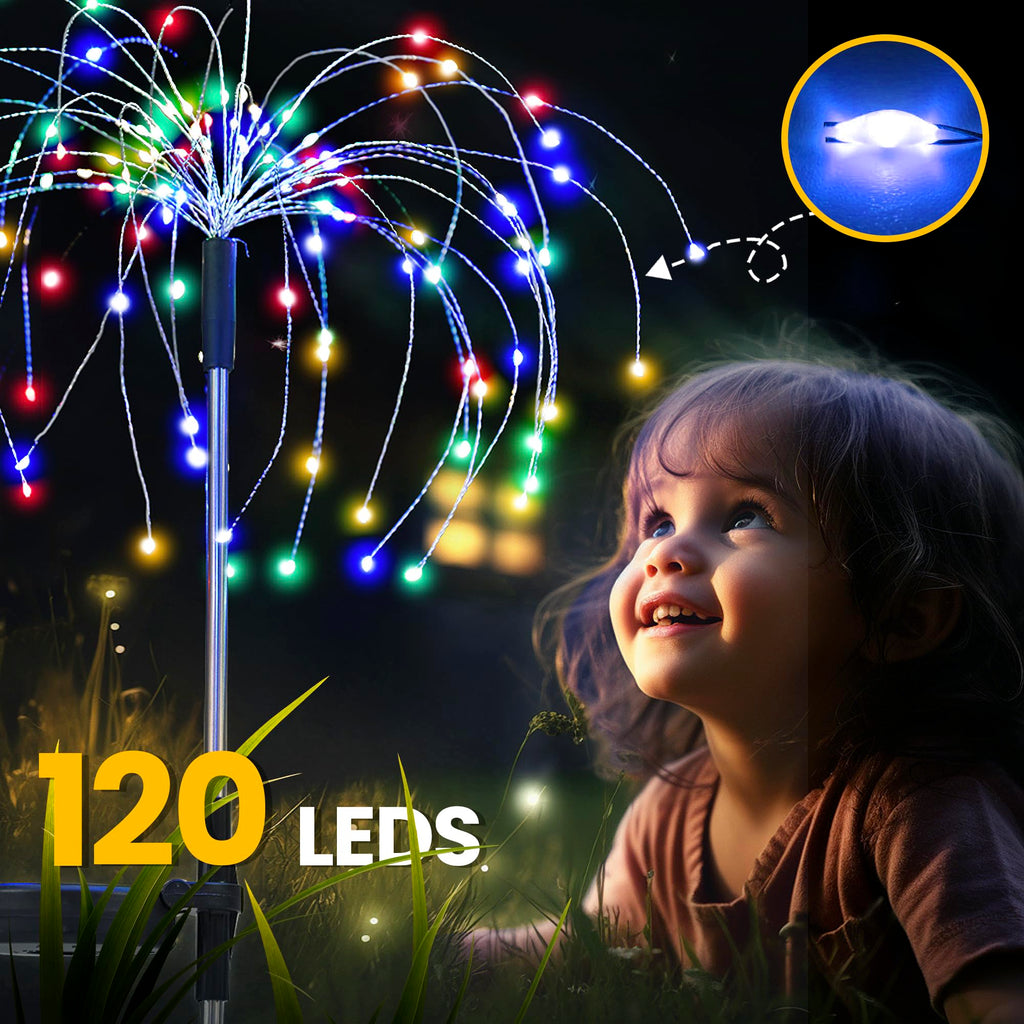 GIGALUMI 2 Pack Solar Firework Lights Outdoor, Garden Decor, Warm White | 120 LEDs, Fairy Design, Waterproof, Garden Decor, Solar Powered for Yard, Pathway, Flowerbed, Planter, Balcony, Gifts for Mom
