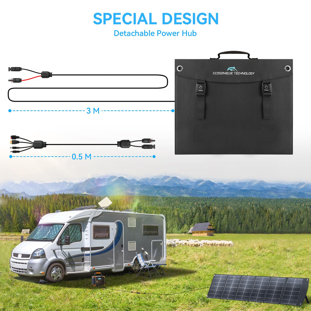 100W Portable Solar Panel CPC Material USB-C PD3.0 & 20V DC XT60 Anderson | Lightweight, Foldable, USB-A/C Fast Charging, 3m DC Cable, IP65 Waterproof for Camping, Power Station, Generator, Cell Phone