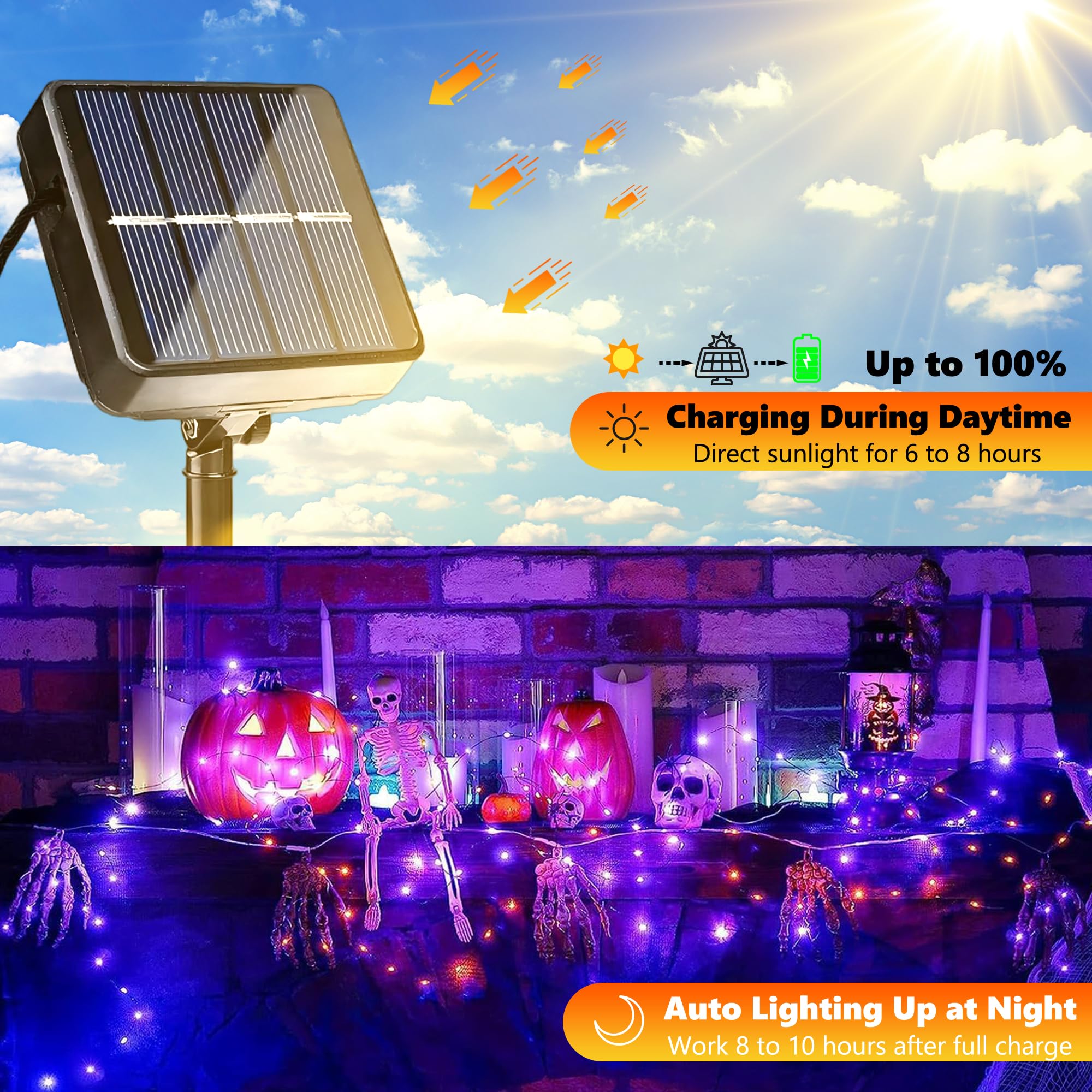 Joomer Solar Fairy Lights, 2-Pack Total 80FT 240LED Lights, Warm White | Copper Wire, Solar String Light Waterproof 8 Lighting Modes for Patio Fence Party Garden Yard Home Outdoor Decoration