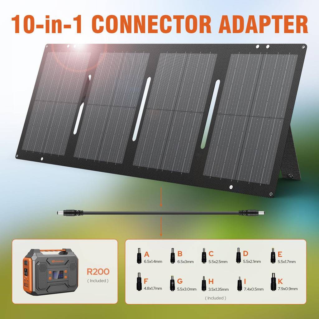 Portable Solar Generator, 300W Portable Power Station with Foldable 60W Solar Panel,110V Pure Sine Wave 280Wh Battery Power Pack with USB DC AC Outlet for Camping Smart Devices RV Van Outdoor-Orange