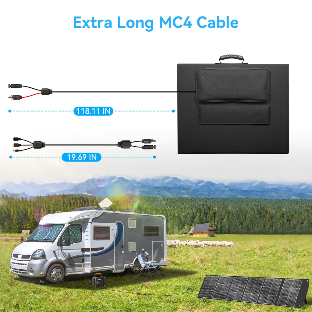 100W Portable Solar Panel CPC Material USB-C PD3.0 & 20V DC XT60 Anderson | Lightweight, Foldable, USB-A/C Fast Charging, 3m DC Cable, IP65 Waterproof for Camping, Power Station, Generator, Cell Phone