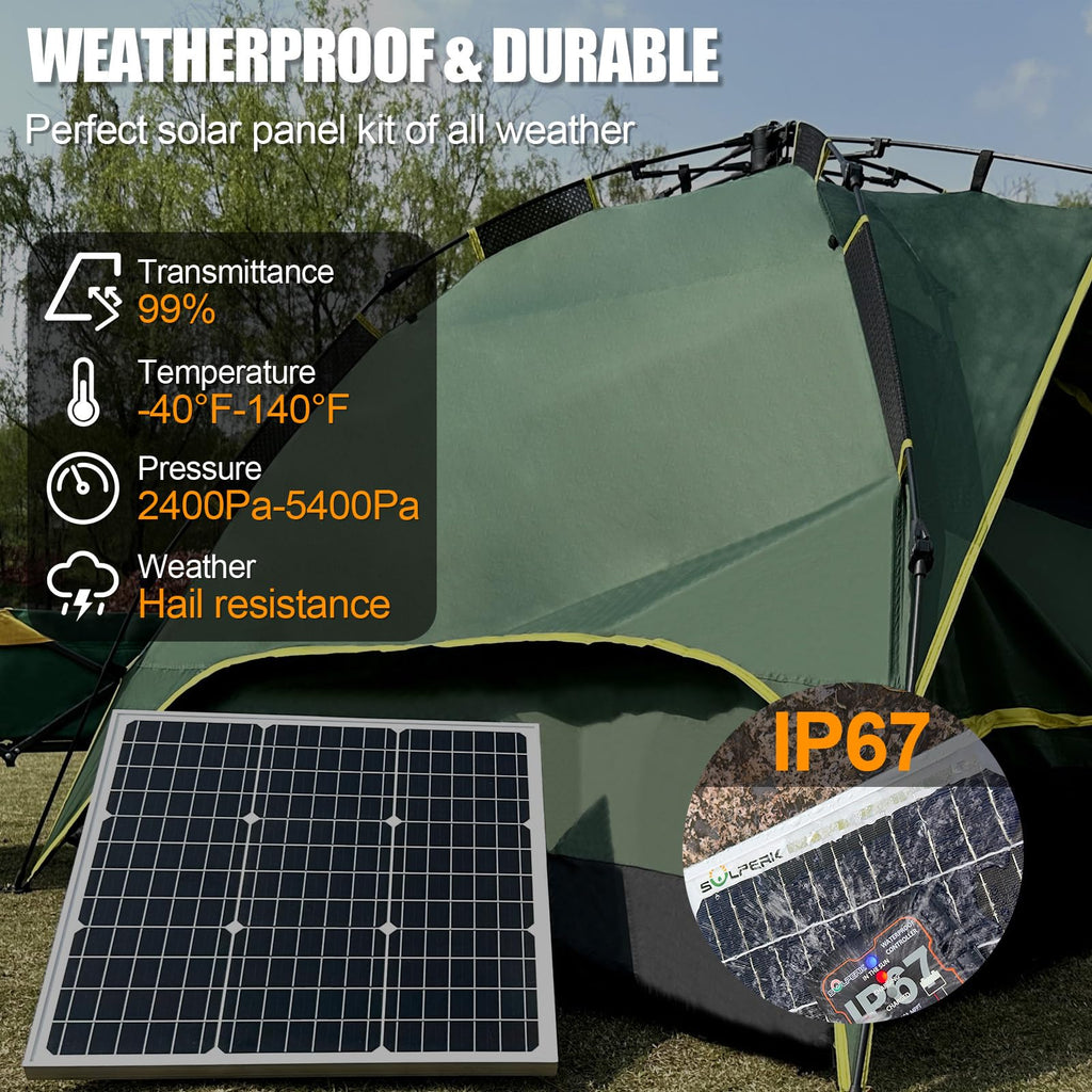 SOLPERK Solar Panel Kit 50W 12V, Waterproof Solar Battery Trickle Charger Maintainer + Smart MPPT Controller + Adjustable Mount Bracket for Boat Car RV Motorcycle(Without Mounting Bracket)