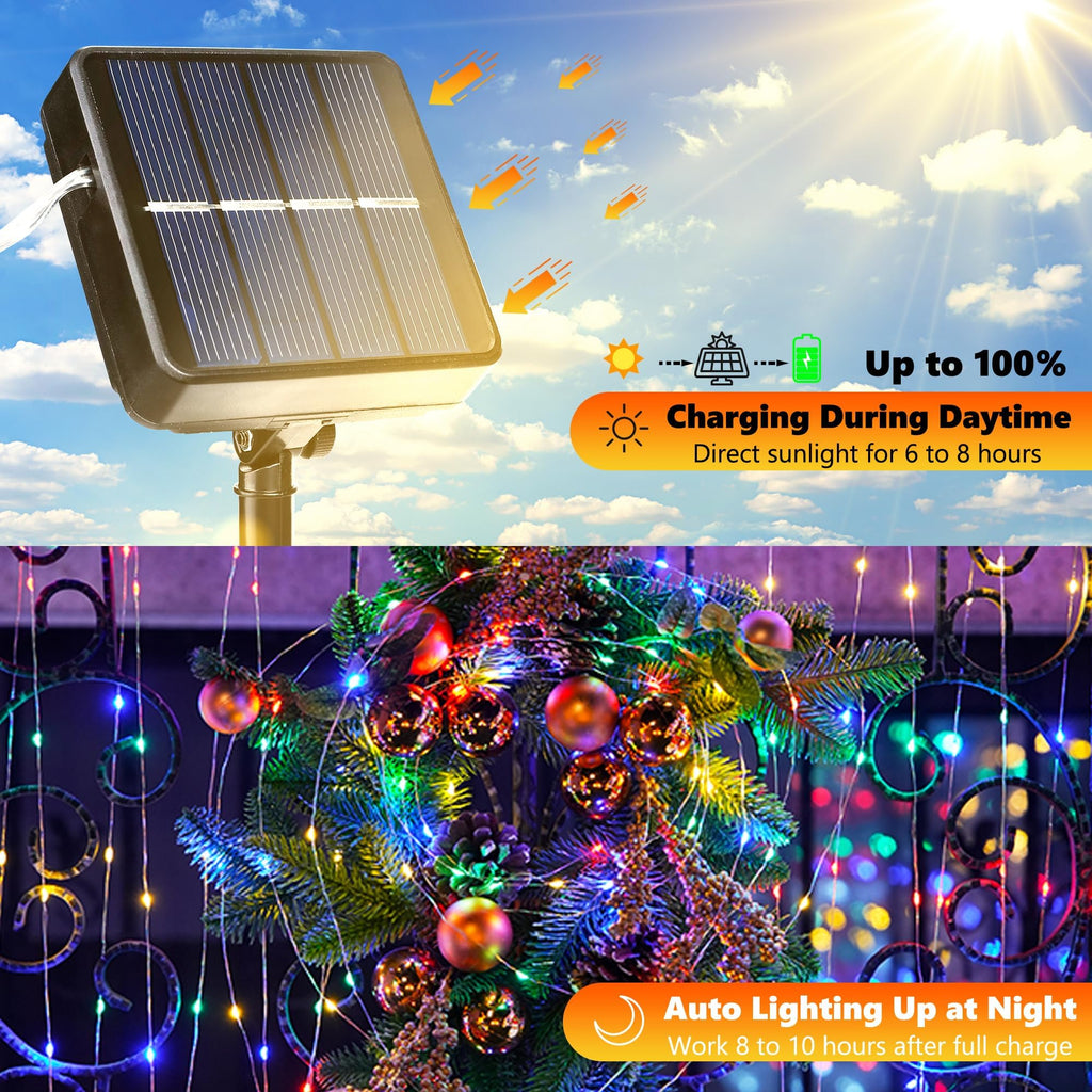 Joomer Solar Fairy Lights, 2-Pack Total 80FT 240LED Lights, Warm White | Copper Wire, Solar String Light Waterproof 8 Lighting Modes for Patio Fence Party Garden Yard Home Outdoor Decoration