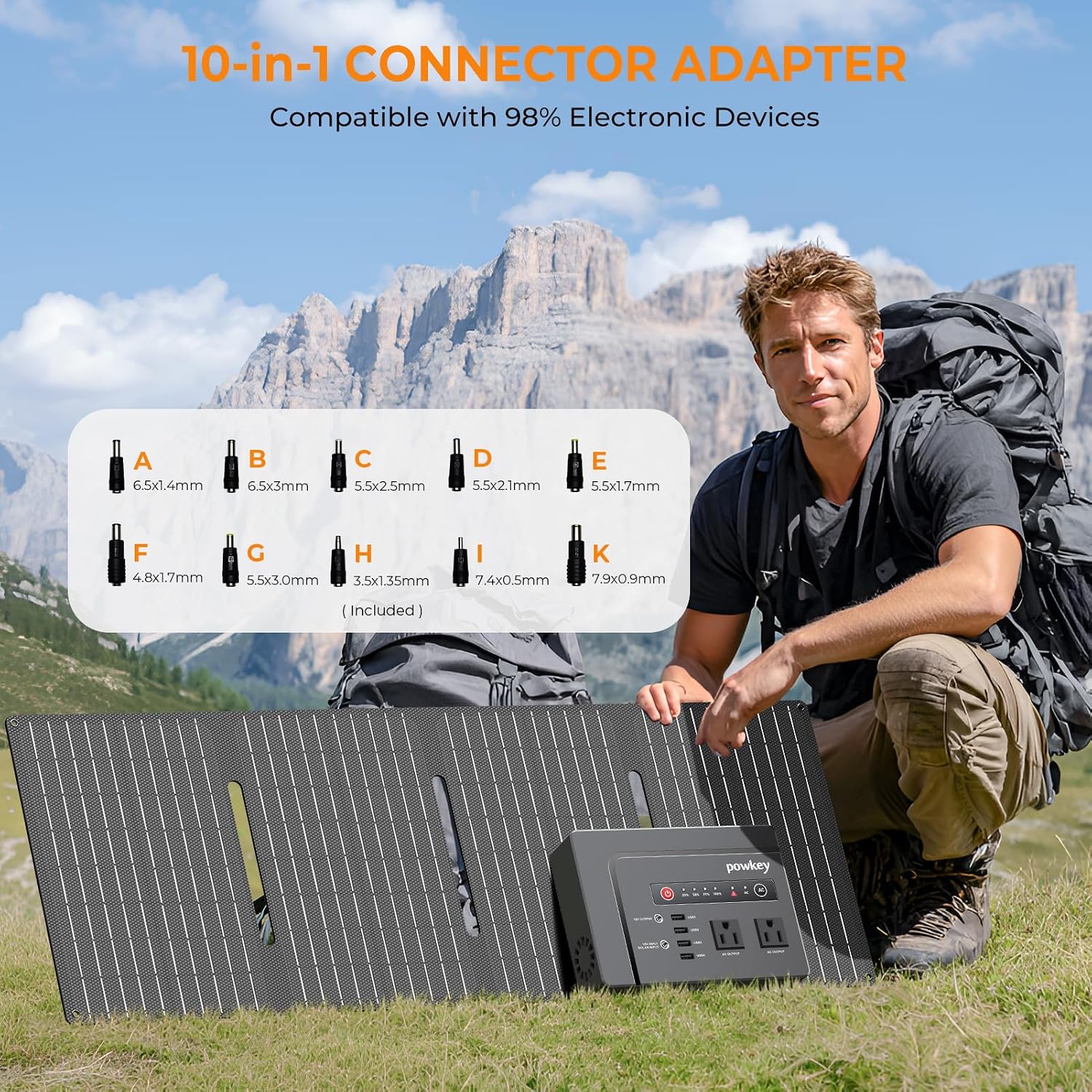 200W Solar Powered Generator, Portable Power Station with Solar Panel 40W | Powkey 146Wh Power Bank with 120V AC Outlet, Pure Sine Wave Lithium Battery for Outdoor Camping Emergency Home