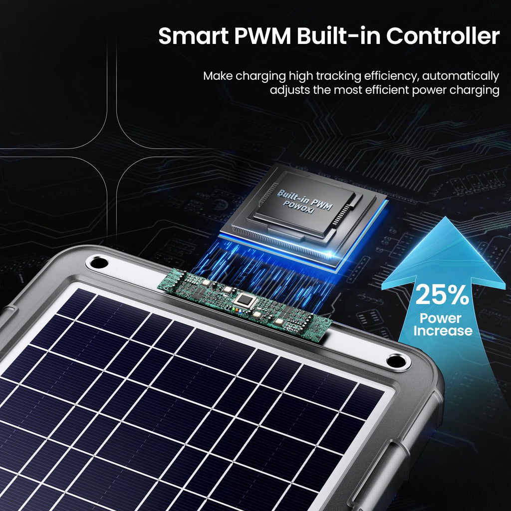 POWOXI Upgraded 7.5W-Solar-Battery-Trickle-Charger-Maintainer-12V Portable Waterproof Solar Panel Trickle Charging Kit for Car, Automotive, Motorcycle, Boat, Marine, RV,Trailer, Snowmobile, etc.