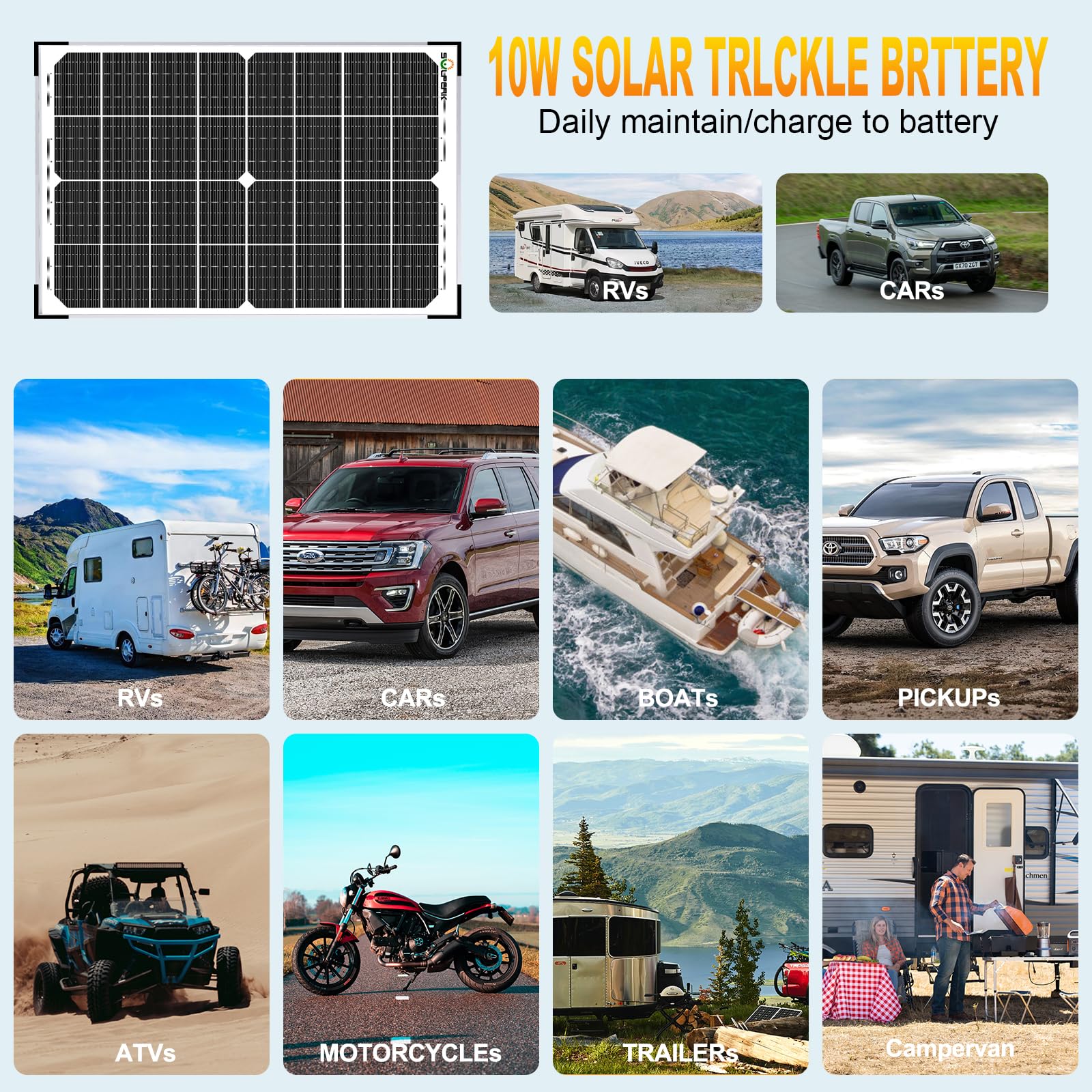 SOLPERK Solar Panel Kit 50W 12V, Waterproof Solar Battery Trickle Charger Maintainer + Smart MPPT Controller + Adjustable Mount Bracket for Boat Car RV Motorcycle(Without Mounting Bracket)