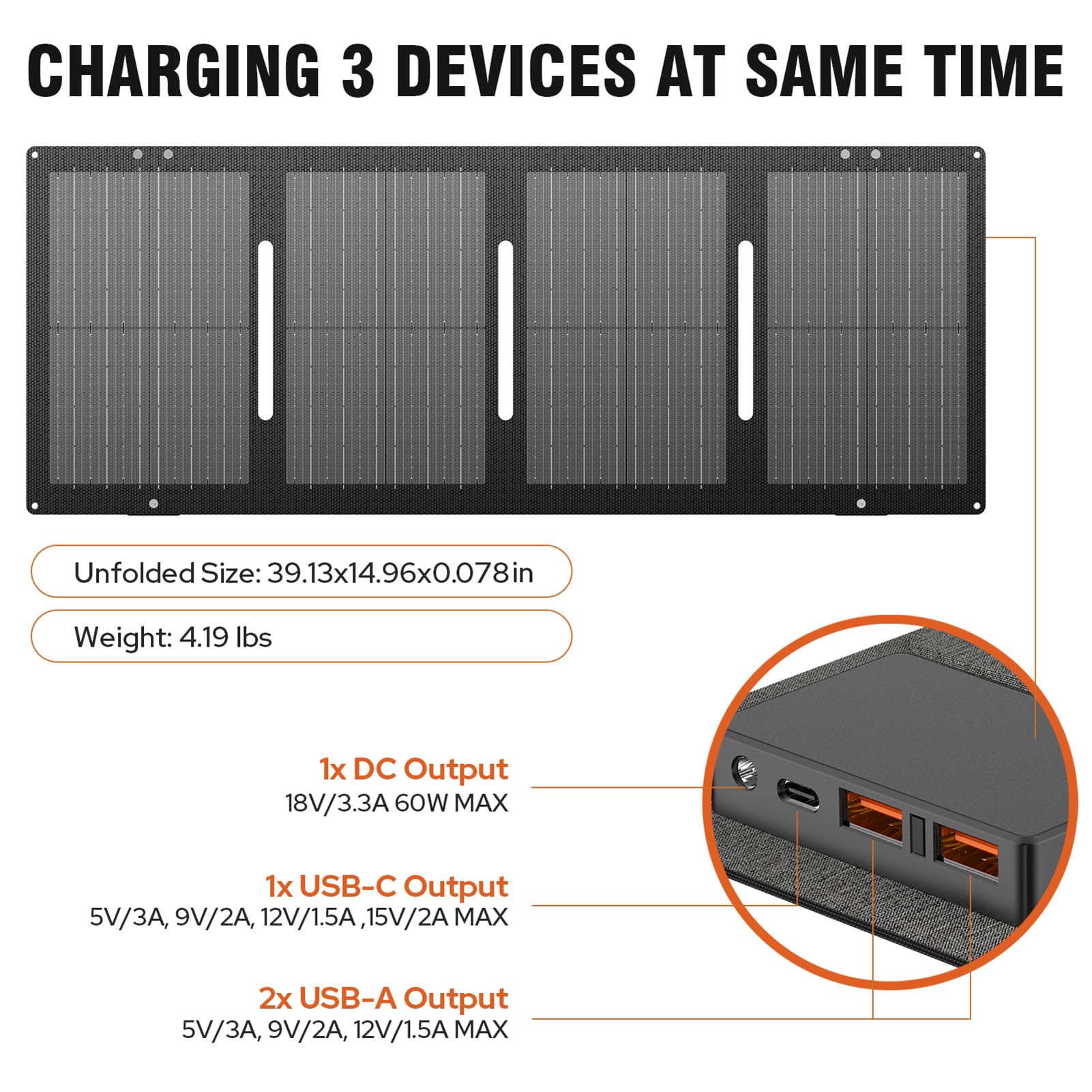Portable Solar Generator, 300W Portable Power Station with Foldable 60W Solar Panel,110V Pure Sine Wave 280Wh Battery Power Pack with USB DC AC Outlet for Camping Smart Devices RV Van Outdoor-Orange