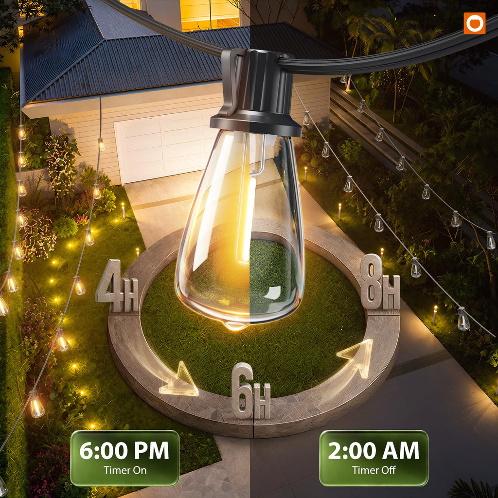 addlon 52(48+4) FT Solar String Lights Waterproof, Remote Dimmable 16+1 LED | Patio Lights Solar Powered with USB Port, Shatterproof Bulbs, 3 Light Modes, Timable Solar Light for Camping Backyard Garden