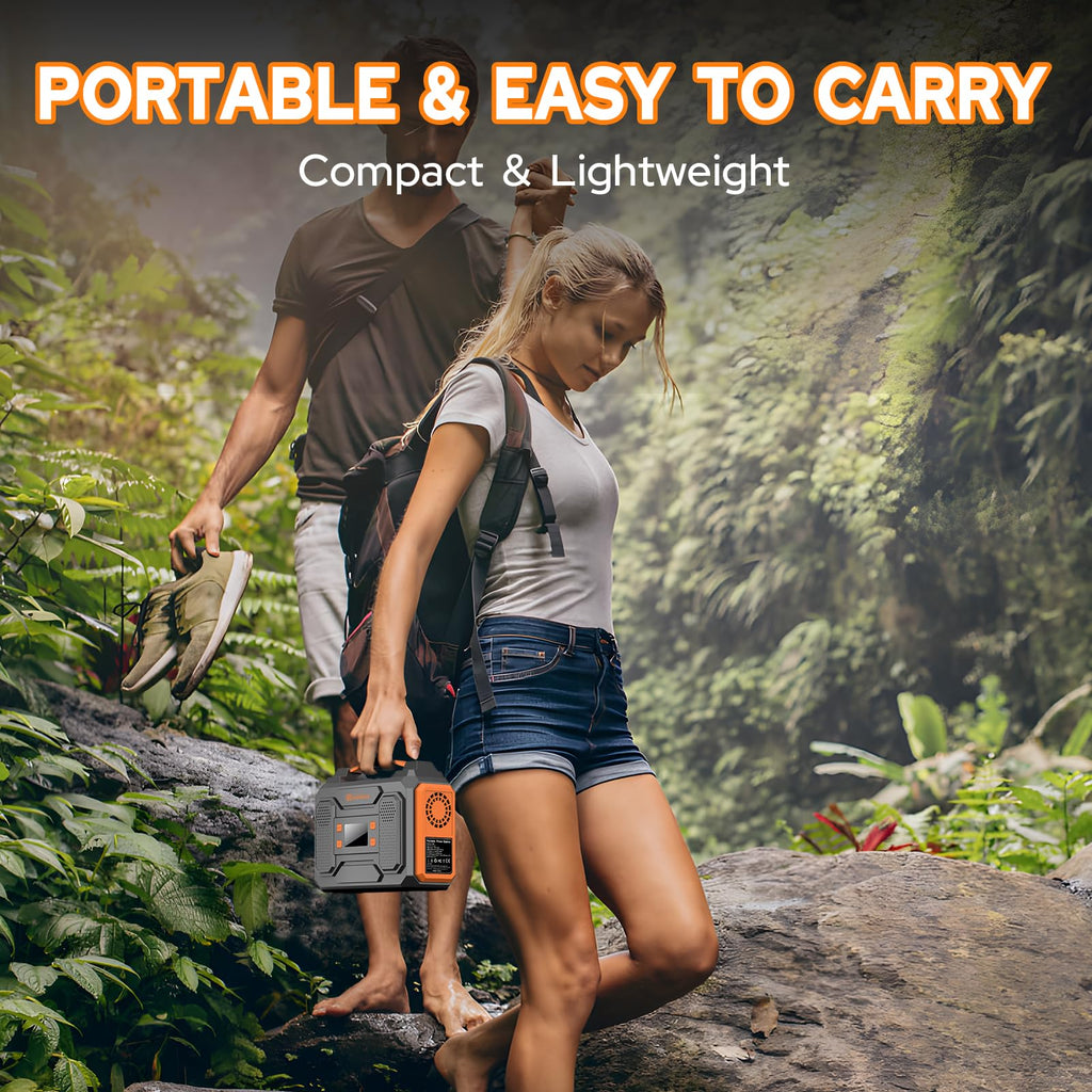 Portable Solar Generator, 300W Portable Power Station with Foldable 60W Solar Panel,110V Pure Sine Wave 280Wh Battery Power Pack with USB DC AC Outlet for Camping Smart Devices RV Van Outdoor-Orange