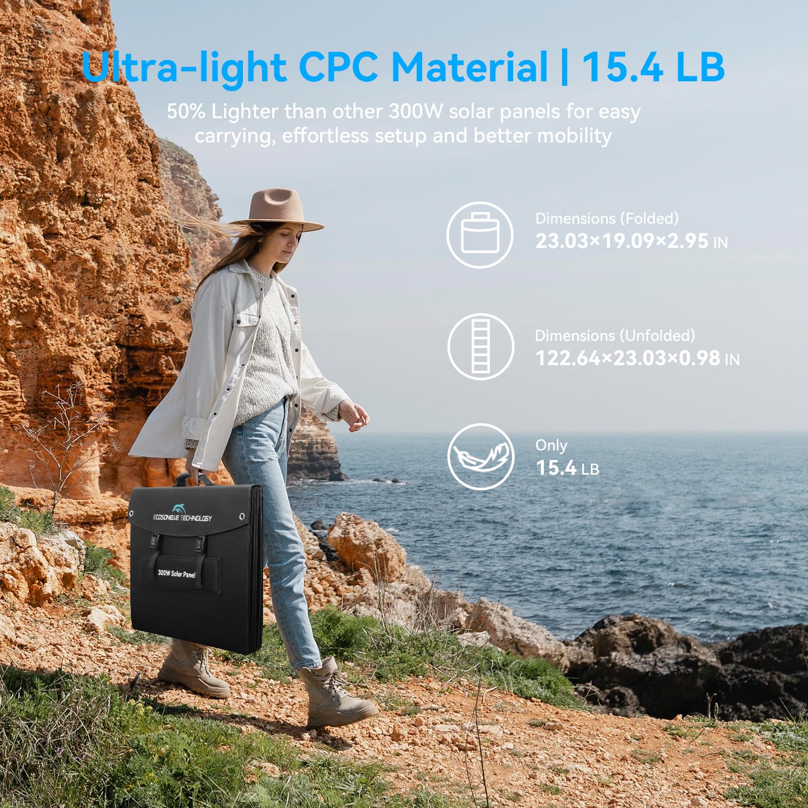100W Portable Solar Panel CPC Material USB-C PD3.0 & 20V DC XT60 Anderson | Lightweight, Foldable, USB-A/C Fast Charging, 3m DC Cable, IP65 Waterproof for Camping, Power Station, Generator, Cell Phone