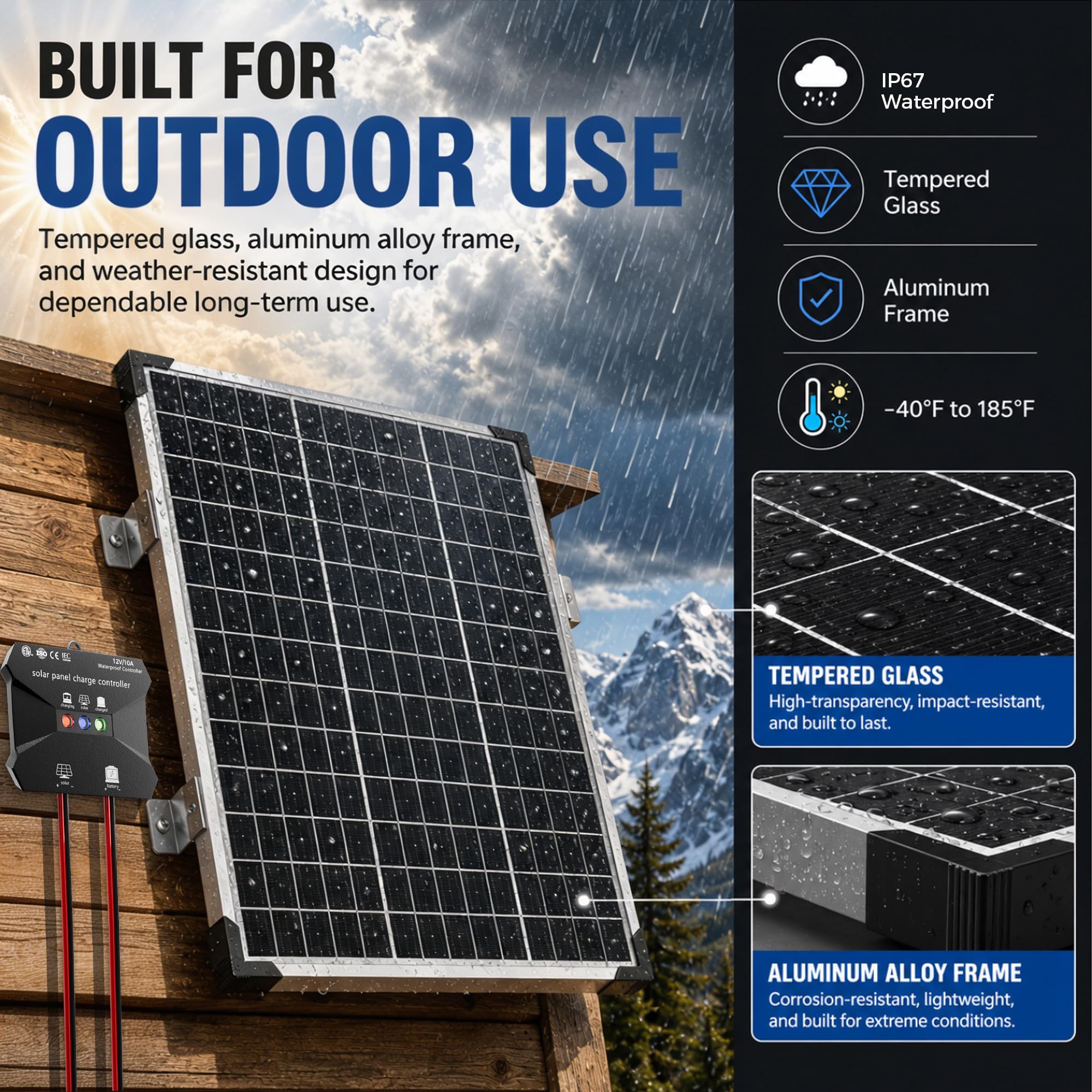 Voltset 12V Solar Battery Charger - 20W Waterproof Solar Panel Kit with Smart MPPT Controller - Trickle Charger Maintainer for Car RV Boat Marine Trailer Automotive Trailer Truck Motorcycle