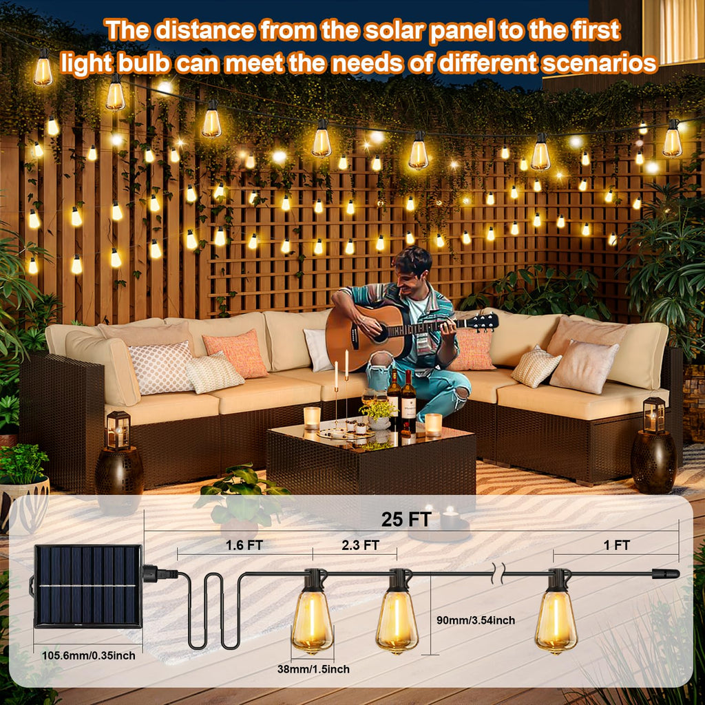 100FT Solar String Lights Outdoor Waterproof with Remote & Timer, LED Shatterproof ST38 Bulbs, USB & Solar Powered Patio Lights for Backyard, Porch, Garden, Wedding Decor, Dusk to Dawn Lighting