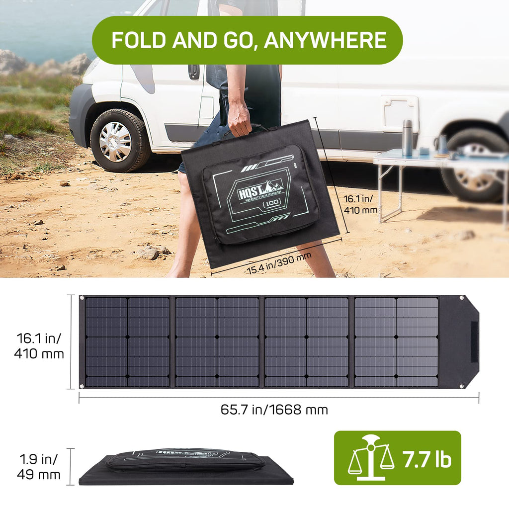 HQST 100W Portable Solar Panel, N-Type, 25% Efficiency, IP67 Waterproof | Only 5.91 lb, Foldable, 3-in-1 Adapter Cable & Adjustable Kickstands for Power Stations,Camping, RV, Off-Grid & Emergency