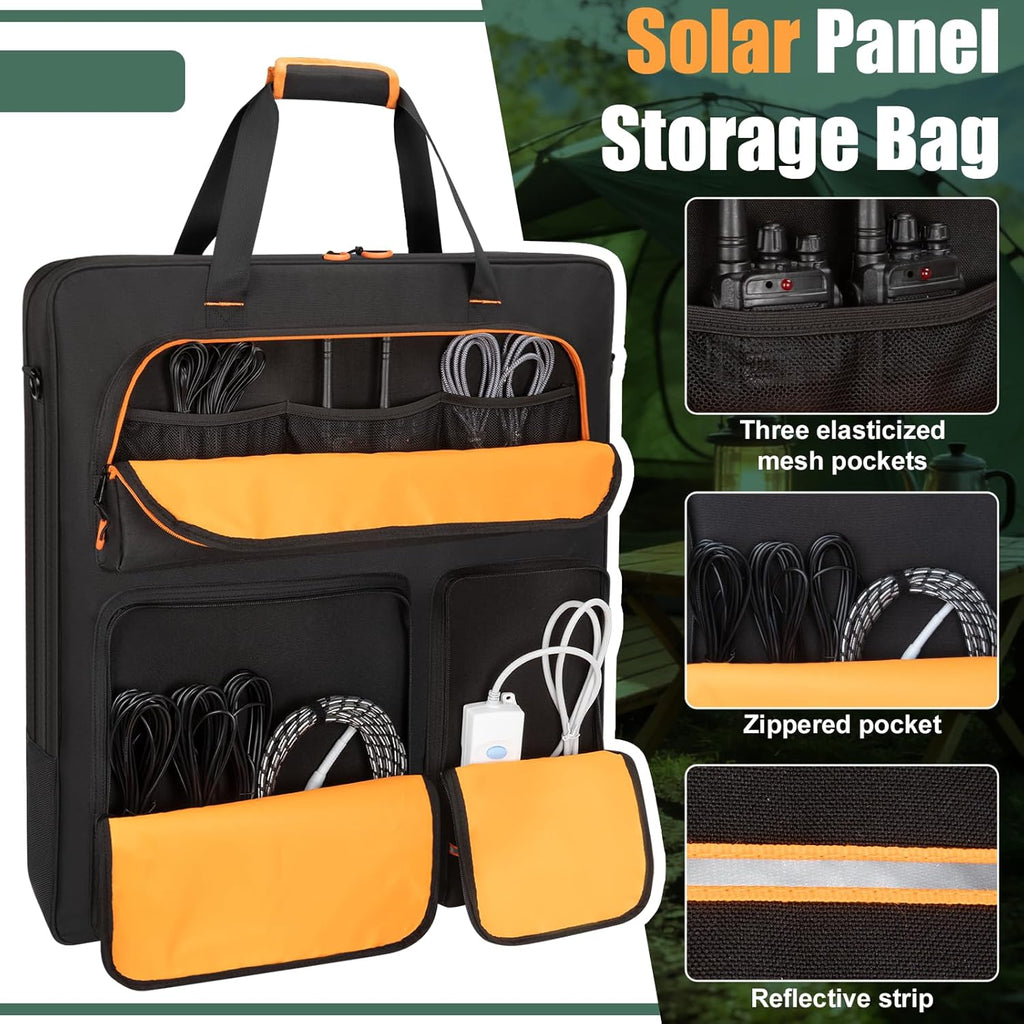 Solar Panel Storage Bag Fit for New Jackery SolarSaga 200W 100W | Orange Lining, Deepened Opening, Zipper with Pull, Multi-Accessory Space, Solar Panel Travel Carrying Case, Black