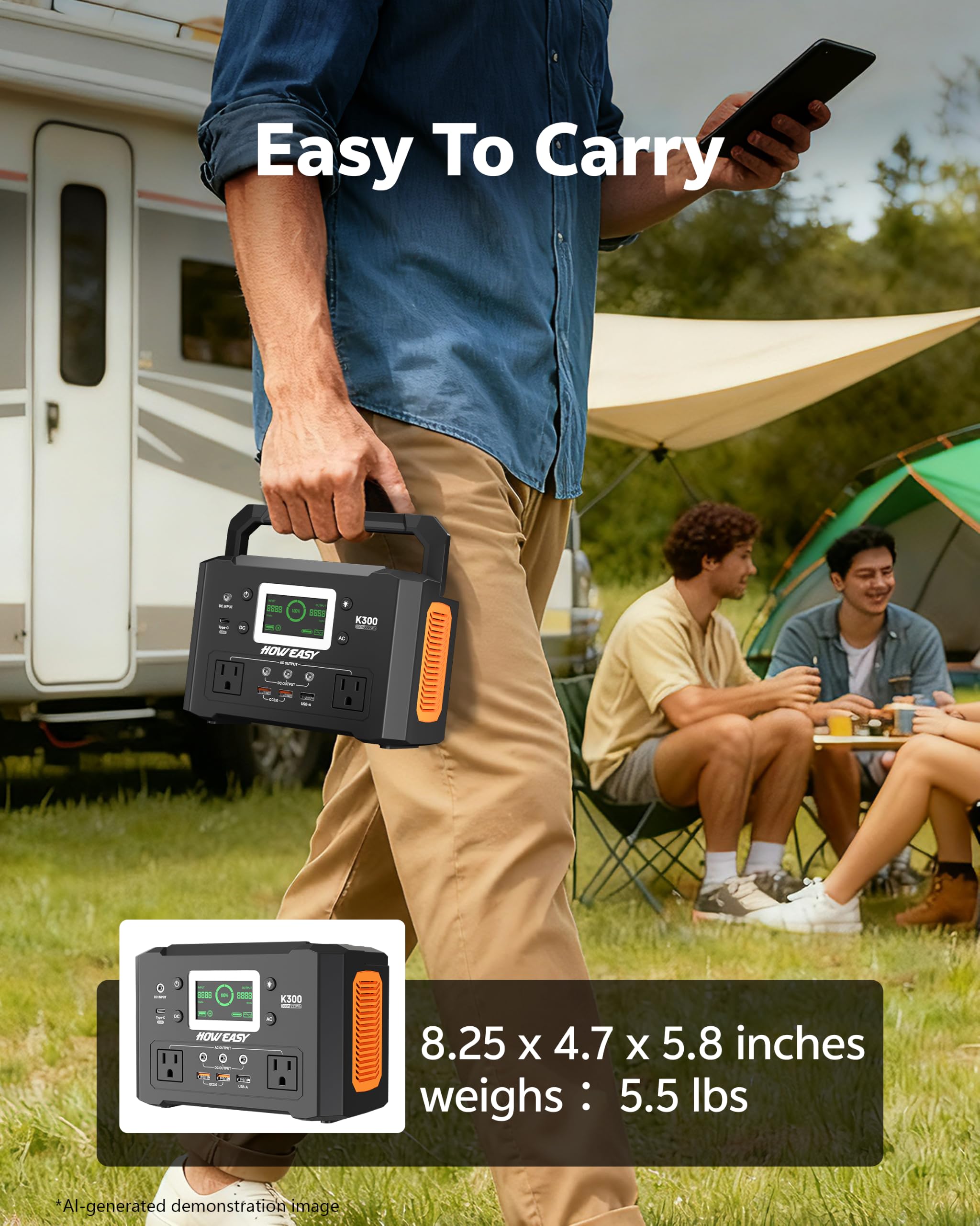 HOWEASY Portable Power Station,120W(240W Peak) Solar Generator,88Wh Lithium Battery Power with 110V AC Outlet/DC/USB/LED Light for Outdoor Camping Trip Hunting Emergency(Solar Panel Optional)