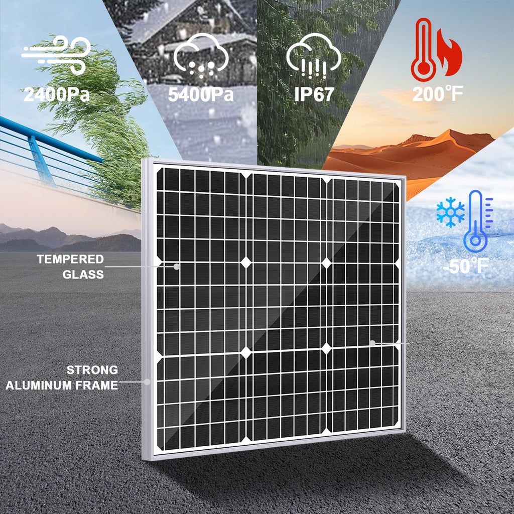 SOLPERK Solar Panel Kit 50W 12V, Waterproof Solar Battery Trickle Charger Maintainer + Smart MPPT Controller + Adjustable Mount Bracket for Boat Car RV Motorcycle(Without Mounting Bracket)