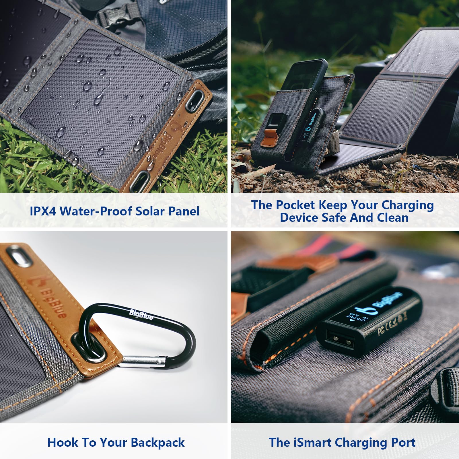 BigBlue 28W Solar Panel Charger with Dual USB-C and USB-A, Portable Solar Phone Charger for Camping, Hiking, Backpacking, Emergency Solar Charger for iPhone, iPad, Samsung Galaxy, Power Bank, GPS etc