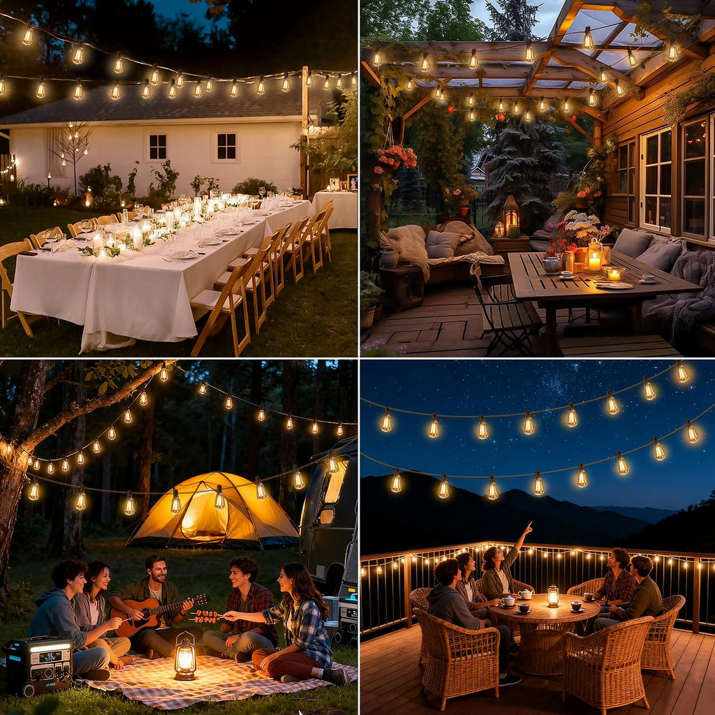 100FT Solar String Lights Outdoor Waterproof with Remote & Timer, LED Shatterproof ST38 Bulbs, USB & Solar Powered Patio Lights for Backyard, Porch, Garden, Wedding Decor, Dusk to Dawn Lighting