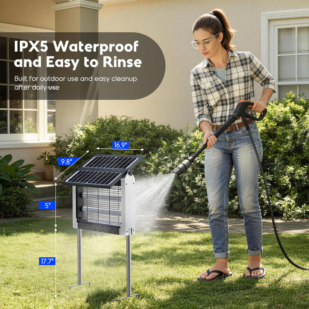 Solar Bug Zapper Outdoor, 4500V Electric Mosquito Zapper with Dual Solar Panels, Auto On/Off Mosquito Killer, IPX5 Waterproof Fly Trap for Backyard Patio Garden Camping, 1/2 Acre Coverage
