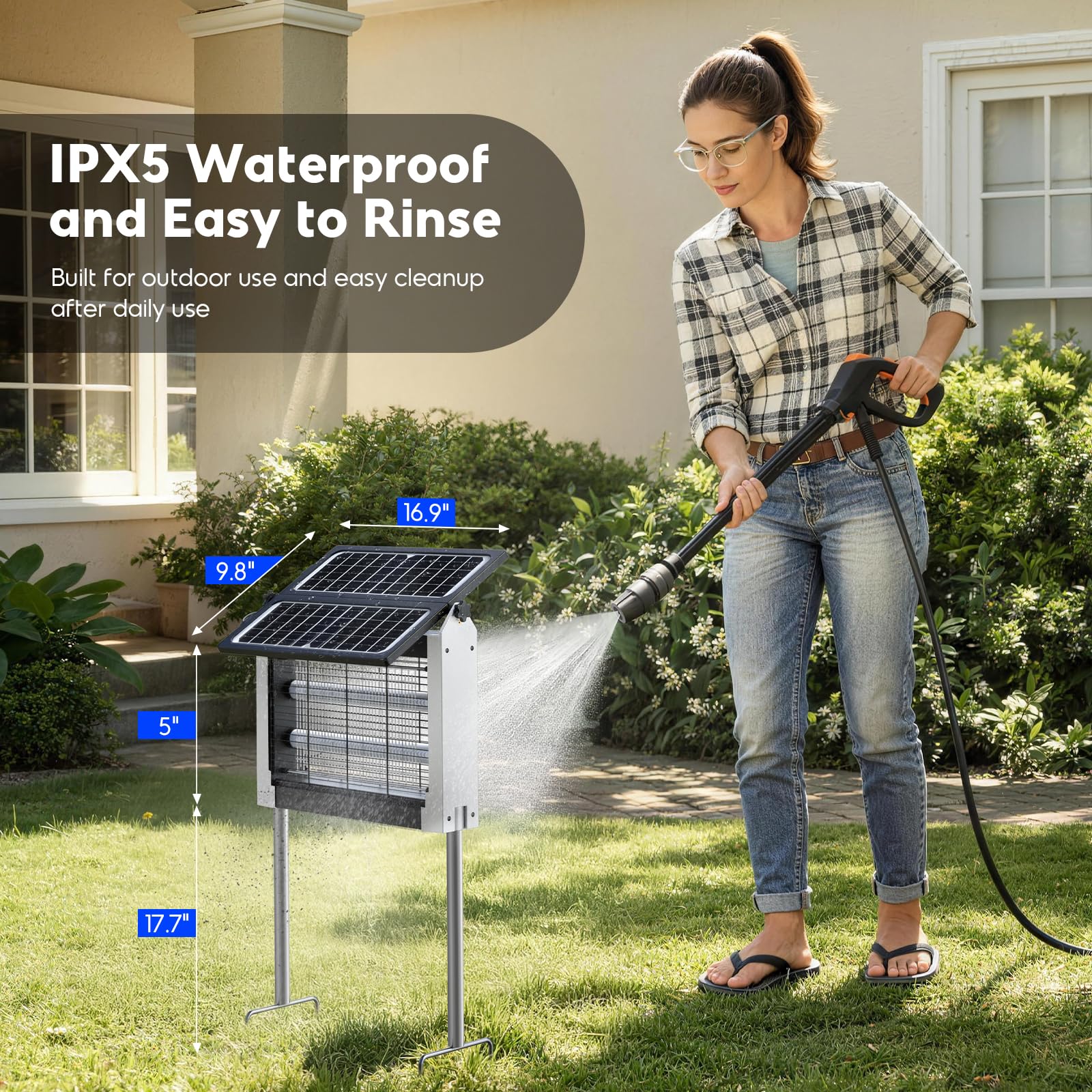 Solar Bug Zapper Outdoor, 4500V Electric Mosquito Zapper with Dual Solar Panels, Auto On/Off Mosquito Killer, IPX5 Waterproof Fly Trap for Backyard Patio Garden Camping, 1/2 Acre Coverage