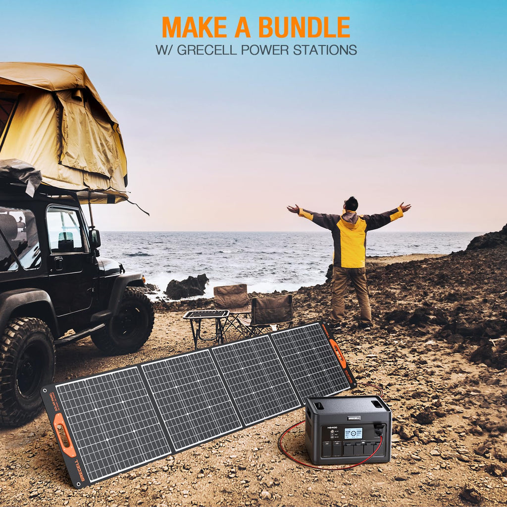 200W Portable Solar Panel for Power Station, Solar Charger w/ 4 Kickstands | 24% High Efficiency Waterproof Foldable Solar Panel Kit w/DC XT60 Anderson Aviation Output for Outdoor RV Camper Blackout