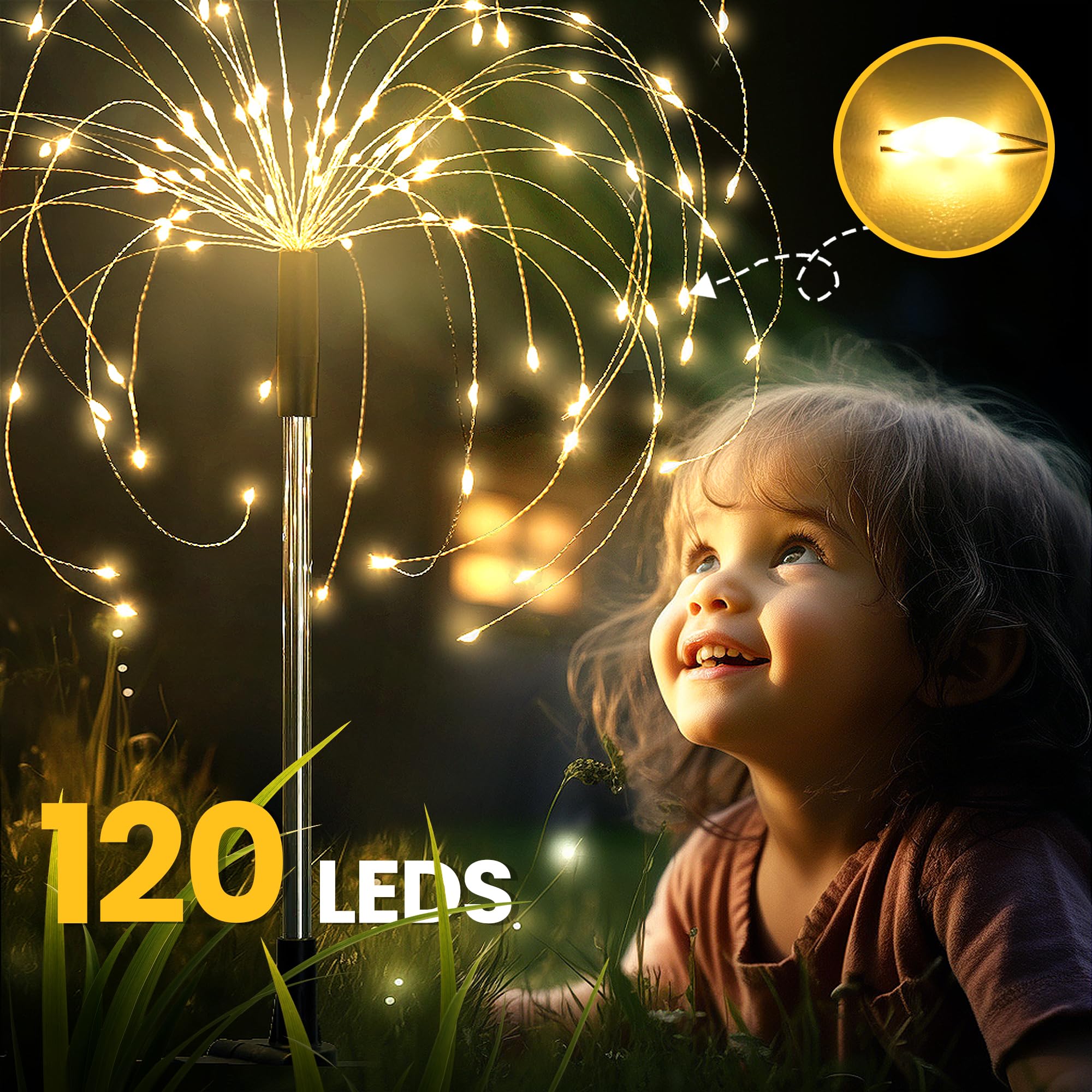 GIGALUMI 2 Pack Solar Firework Lights Outdoor, Garden Decor, Warm White | 120 LEDs, Fairy Design, Waterproof, Garden Decor, Solar Powered for Yard, Pathway, Flowerbed, Planter, Balcony, Gifts for Mom