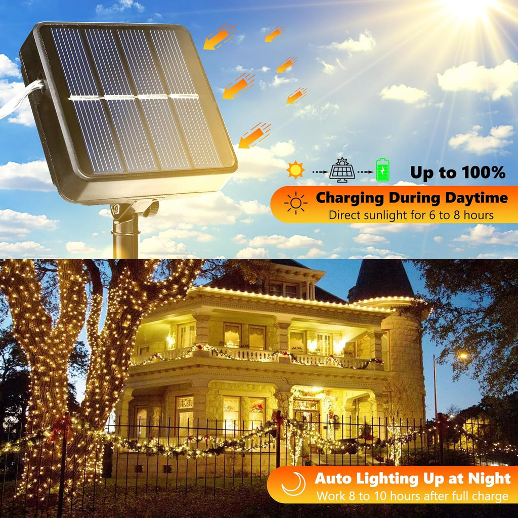 Joomer Solar Fairy Lights, 2-Pack Total 80FT 240LED Lights, Warm White | Copper Wire, Solar String Light Waterproof 8 Lighting Modes for Patio Fence Party Garden Yard Home Outdoor Decoration