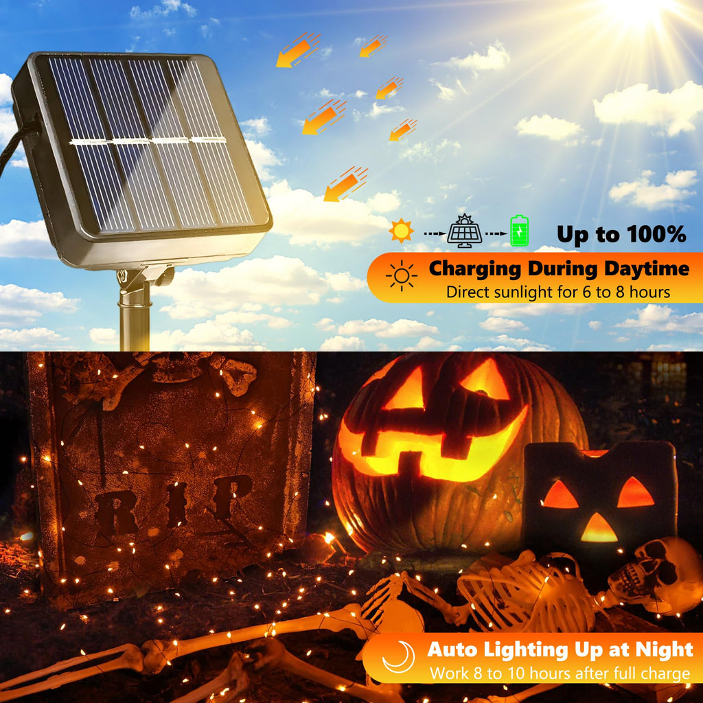 Joomer Solar Fairy Lights, 2-Pack Total 80FT 240LED Lights, Warm White | Copper Wire, Solar String Light Waterproof 8 Lighting Modes for Patio Fence Party Garden Yard Home Outdoor Decoration
