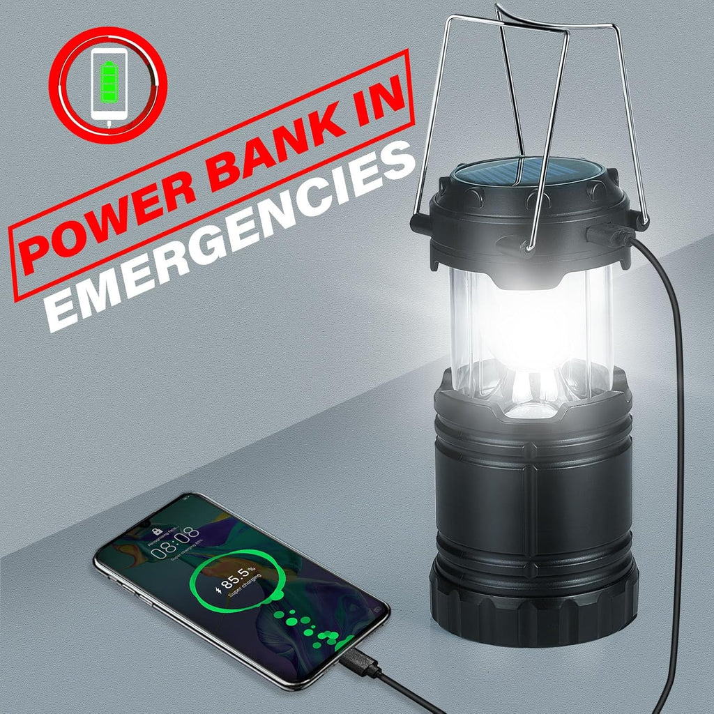 Wsky Solar Camping Lantern 4-Pack - Rechargeable LED Lights, Magnetic Base & Foldable Hanging Hook- Collapsible Lamp Battery Powered Perfect for Power Outages, Hiking, Campsites, Emergencies