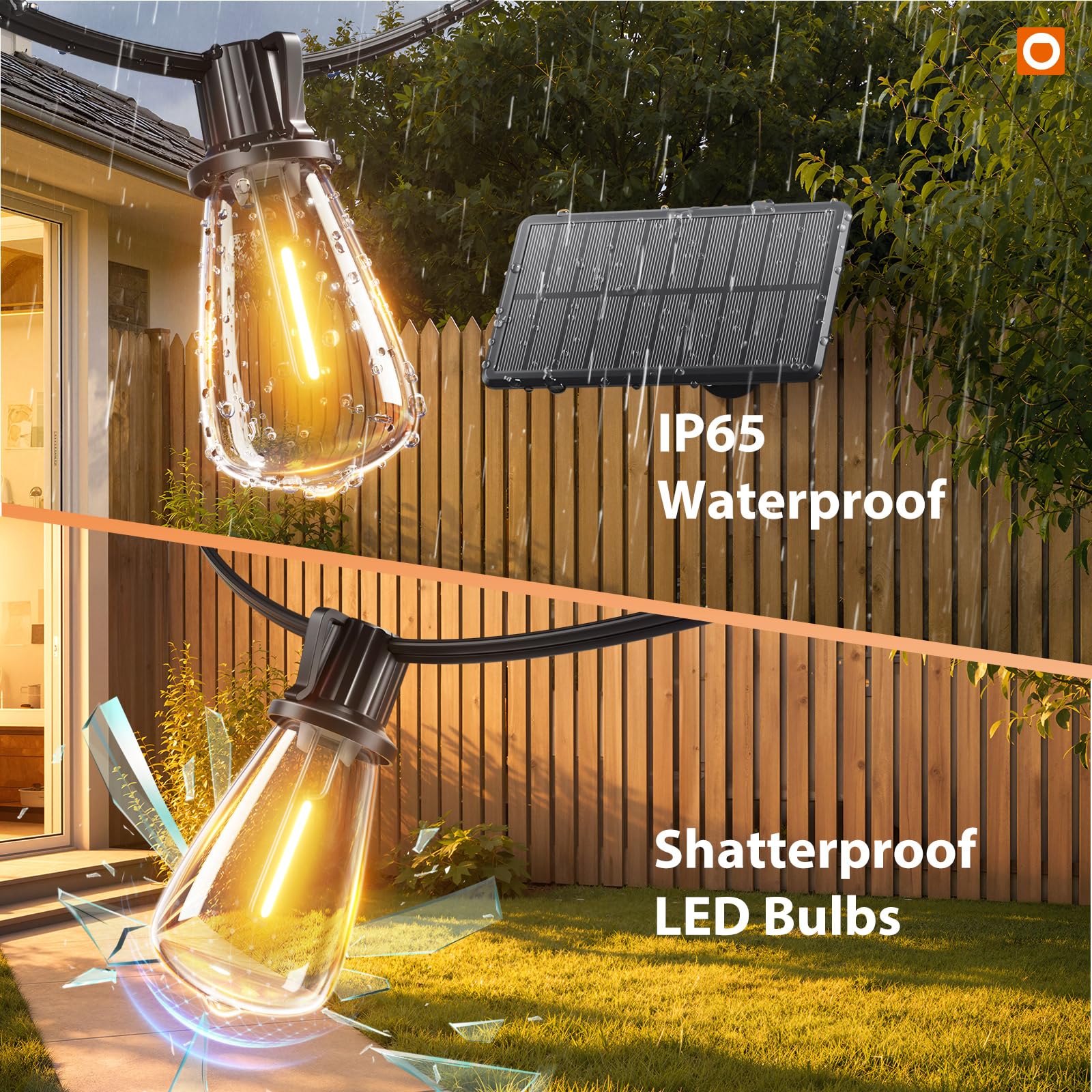 addlon 52(48+4) FT Solar String Lights Waterproof, Remote Dimmable 16+1 LED | Patio Lights Solar Powered with USB Port, Shatterproof Bulbs, 3 Light Modes, Timable Solar Light for Camping Backyard Garden